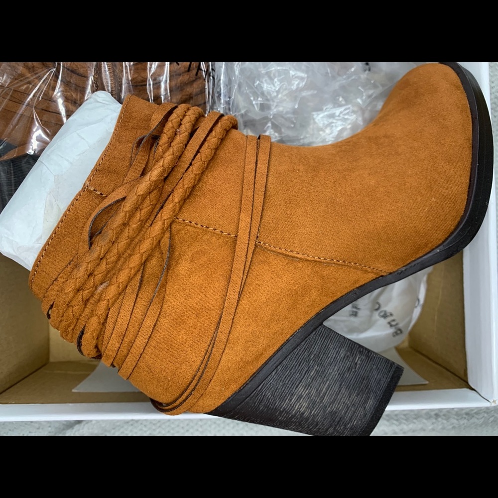 TAN FAUX SUEDE BOOTIES by BAMBOO